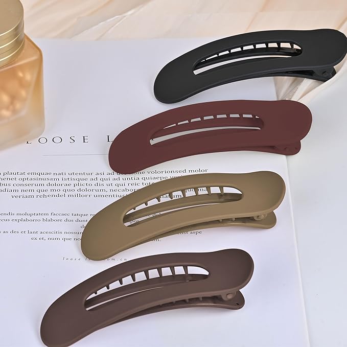 4 Pcs Flat Hair Clips for Women - Large Matte Flat Claw Clips for Thin Hair, Stylish Hair Accessories for Daily Styling, Matte Series (Deep Red, Black, Coffee, Dark Brown)