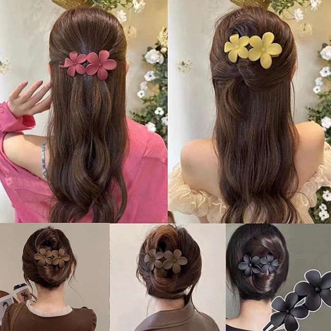 8 Pcs Flower Hair Claw Clips, Matte Flat Frangipani Hair Clips, Beach Tropical Party Strong Hold Jaw Hair Clips for Women Girls Thin Thick Curly Straight Hair Accessories (8 PCS Frangipani)