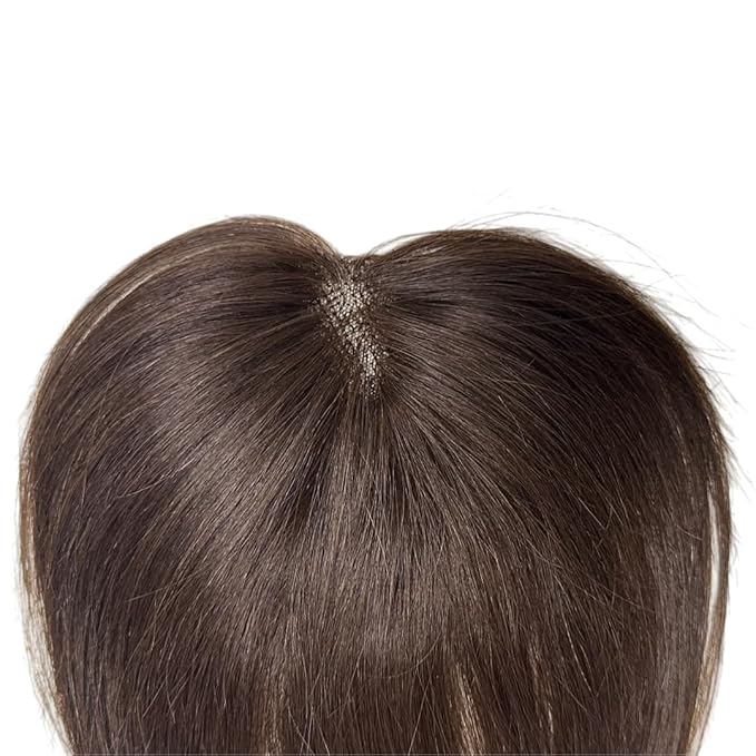 Anemone No Clips Human Hair Topper Piece Fringe Bangs for Women Wrap-Around Magic Paste with Invisible Lace for Natural Hair Loss Coverage (Dark Brown Lace Mid Bangs)