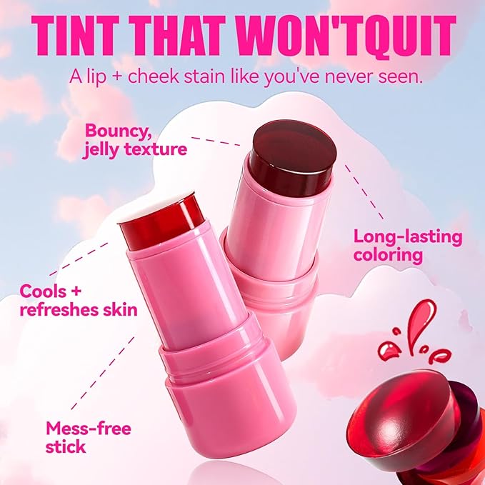 Milk Jelly Blush, Sheer Lip & Cheek Stain, Milk Cooling Water Jelly Tint, Buildable Watercolor Finish, Long Lasting Milk Jelly Blush Stick, Face Blushes, Lip Gloss for All Skin Tones, 03