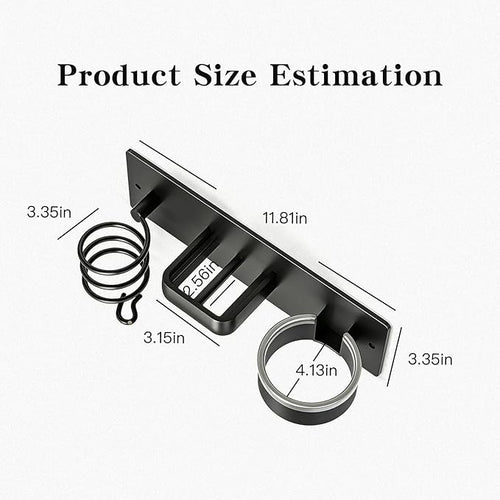 3 in 1 Wall Mounted Hair Dryer Holder, Metal Hair Dryer Stand with Organizer for Curling Iron & Styling Tools, Punch-Free & Punchable Bathroom Storage Rack
