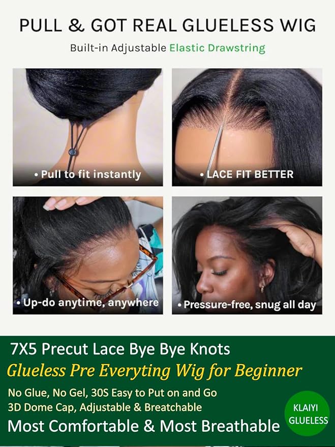 KLAIYI Bye Bye Slip™ Loose Body Wave Wig Layer Side Part 200% Density 7X5 Pre Cut Lace Front Wigs Human Hair Drawstring Glueless 30S Ready to Wear and Go Beginner Wig Pre Plucked Bleached Knots 18Inch