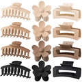 Large Hair Claw Clips 12 Pack, Flower Hair Clips for Thin Hair, Big Square Matte Strong hold for Thick Hair, 3 Styles Hair Clips for Women Thick Hair Neutral Colors