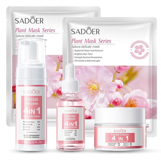 4 IN 1 Face Care Kit, Gifts for Women, Anti Aging Skin Care Set, Reduce Wrinkles with Hyaluronic Acid, Niacinamide, Vitamin C, Vitamin E, Daily Skin Care Routine, Face Skin Care Kit for Women Gift