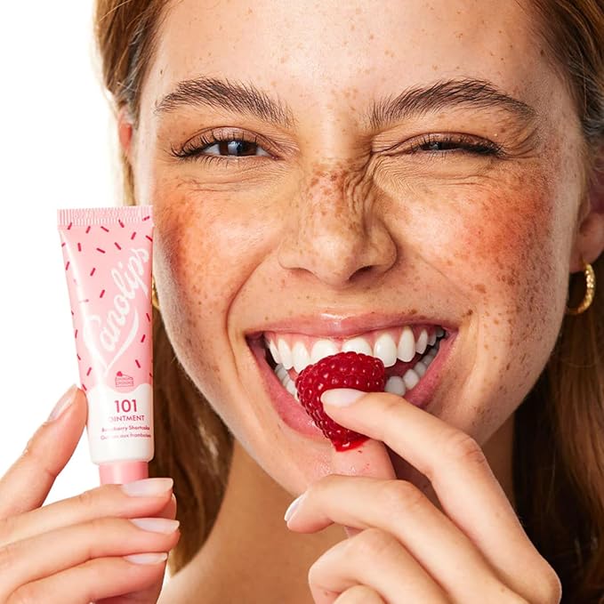 Lanolips 101 Delicious Rasberry Shortcake - Lip Balm with Vitamin E Oil and Lanolin for Lip Hydration - Naturally Flavored Lanolin Lip Balm for Very Dry Lips - Dermatologist Tested (.35 Oz)