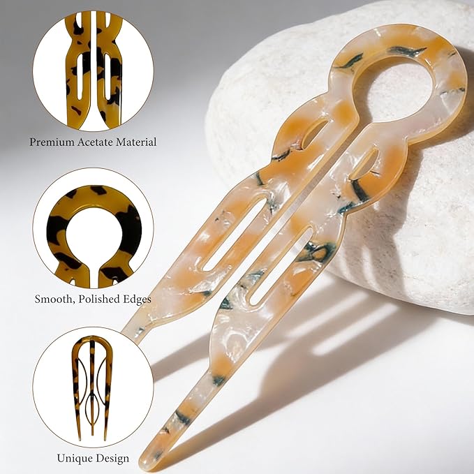 10 Pcs Prestige French Hair Pins for Women, Retro Acetate French Twist Hairpin Thin Thick Hair Clips Elegant Decorative U-shaped Hair Accessories for Updos Chignons & Buns