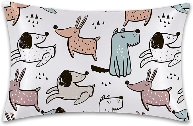 Satin Pillowcase 1 Pack-Cute Dogs Dog Silky Pillow Cover for Hair and Skin,King Size 20x36 Inch Soft Cooling Printed Pillow Cases with Hidden Zipper,Gifts for Women Men