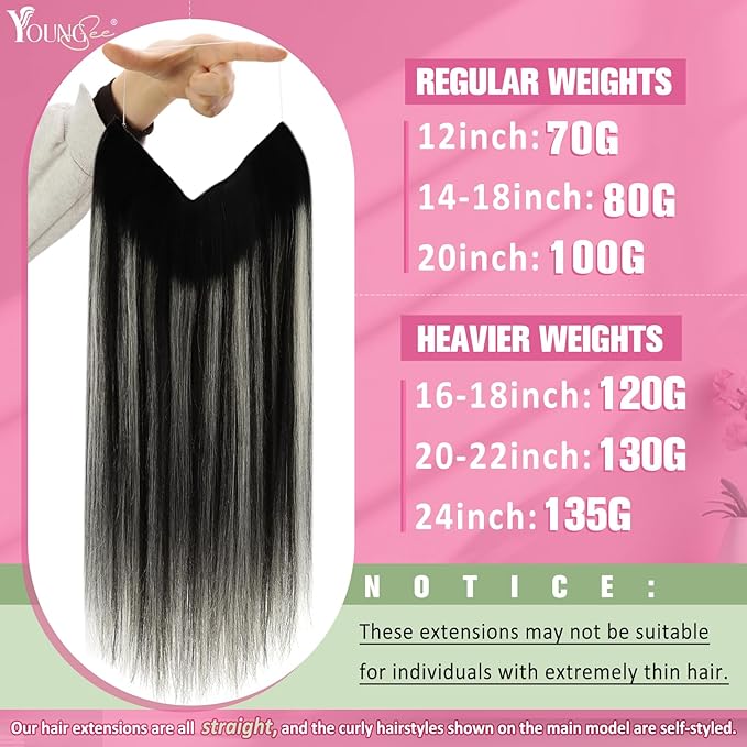 YoungSee Invisible Wire Hair Extensions Black Ombre Wire Human Hair Extensions Black Roots Silver Balayage Remy Headband Hair Extensions Human Hair 16In 80G