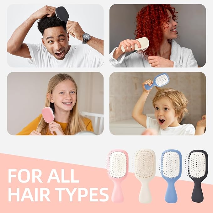 Mini Hair Bursh for Women Men and Kids, Protable Travel Size Hair Brush for Pockets Purses, Mini Detangler Brush for All Hair Types, Small Paddle Brush for Detangling (1 Pack-Pink)