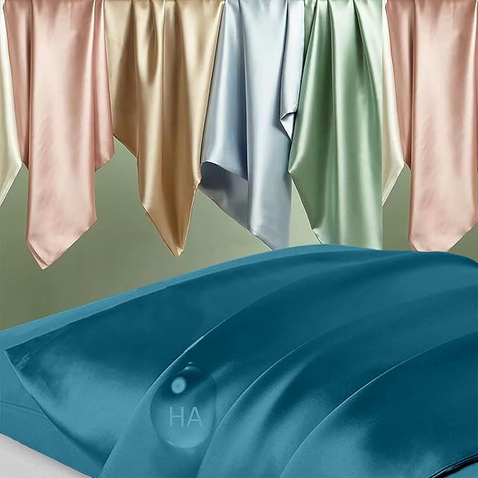 Silk Pillowcase 2 Pack, Mulberry Silk Pillow Cases Queen Size Set of 2, Anti Acne Silk Pillowcase for Hair and Skin, Natural Satin Pillowcases Gifts for Women Men 2 Pack with Zipper, Teal