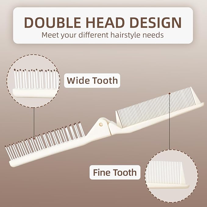 2 Pack Folding Hair Combs, Foldable Comb Brush Combo, Mini Protable Folding brush for Purse Bags Porket, Travel Size Hair Comb, Small Pocket Combs for Women Men and Kids(Beige)