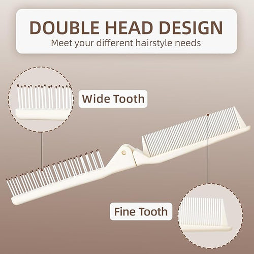2 Pack Folding Hair Combs, Foldable Comb Brush Combo, Mini Protable Folding brush for Purse Bags Porket, Travel Size Hair Comb, Small Pocket Combs for Women Men and Kids(Beige)