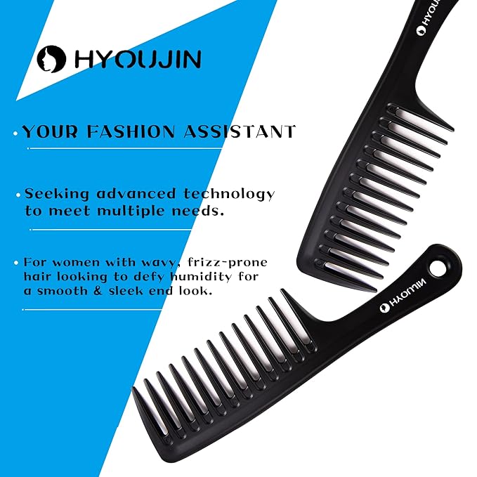 HYOUJIN Two Set Large Wide Tooth Comb Detangling Wet or Dry Combs for Shower, Hair Styling Brush for Natural, Curly, Long Hair for Women and Men