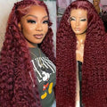 Burgundy Wig Human Hair 13x6 Deep Wave Lace Front Wigs Human Hair 200 Density 99j Burgundy HD Lace Front Wigs Pre Plucked Red Colored Glueless Wig for Women 18 Inch
