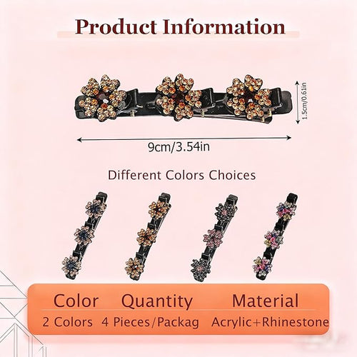 4PCS Sparkling Crystal Stone Braided Hair Clips for Women,Rhinestone Hair Clip for Short and Long Hair,Duckbill Hair Clips for Thick and Fine Hair,Hair Styling Accessories Birthday & Christmas Gifts