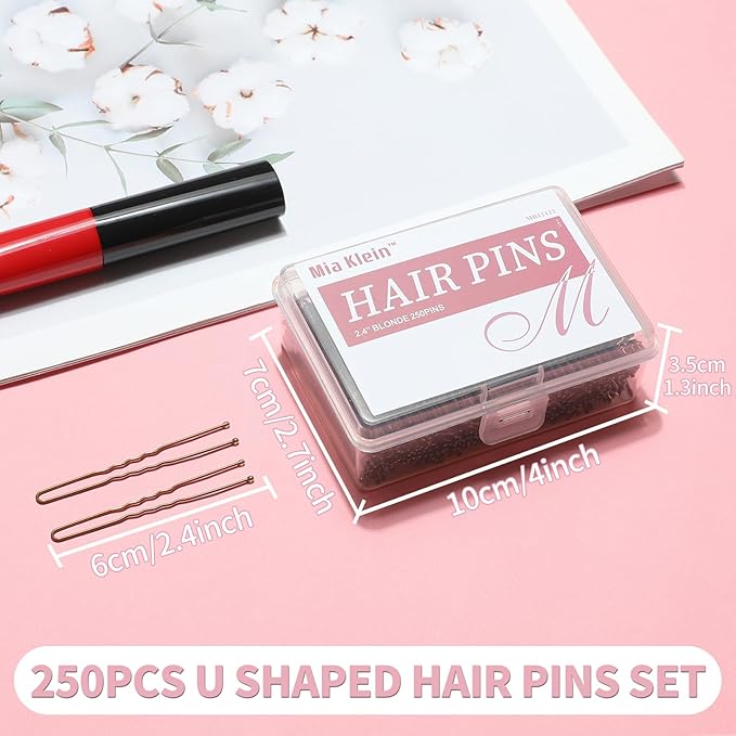 U Shaped Hair Pins -2.4 Inch 250 Count, Hair Pins for Women, Girls, Hairpins for Updos and Bun Hair, Hair Tools for Wedding and Dancing, Includes Storage Box(Bronze)