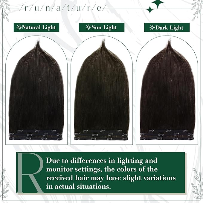RUNATURE Clip in Hair Extensions Real Human Hair Black, Natural Hair Clip in Extensions for Women, Double Weft Black Hair Extensions 16 Inch 50g 3pcs #1B
