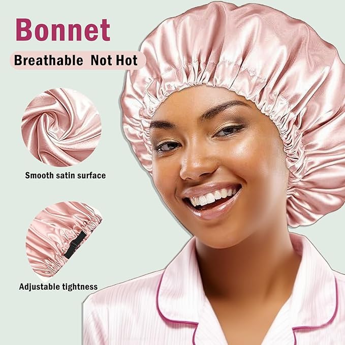 Hair Bonnets 3Pcs Satin Bonnet For Sleeping Silky Bonnets Womens Silk Bonnet Night Caps Curly Hair Sleep Cap For Women