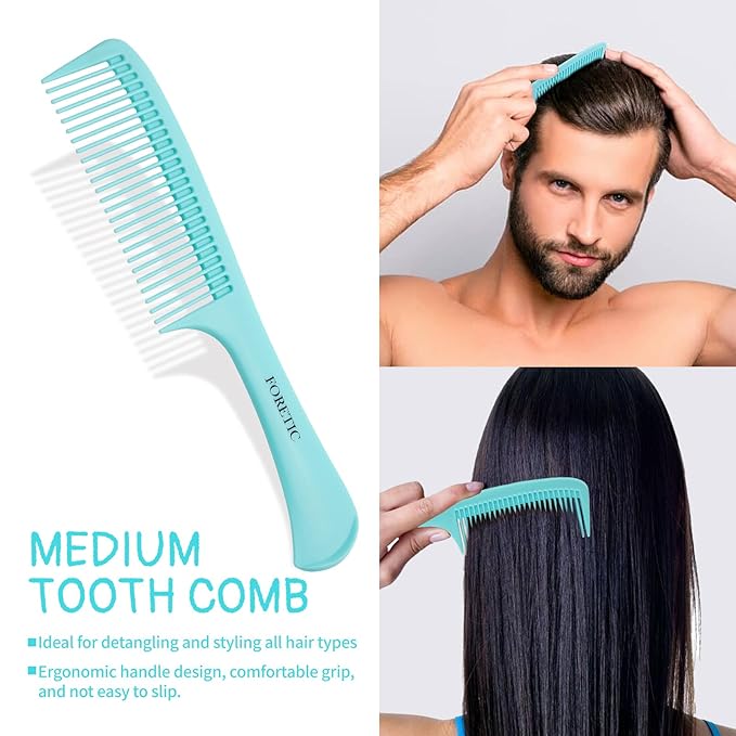 Hair Comb 3-in-1 Plastic Hair Comb Set For Women, Men - Wide Tooth, Rat Tail, and Regular Tooth Detangling Hair Combs for All Hair Types-Blue