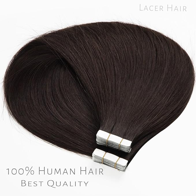 Lacer Tape in Hair Extensions Human Hair Darkest Brown Tape in Extensions Real Human Hair Skin Weft Invisible Double Side Glue in Extensions Human Hair Silky 12 Inch 30g 20pcs