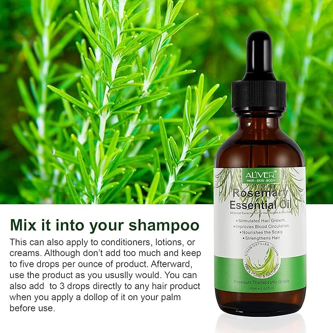 Pure Natural Rosemary Essential Oils - 2 pack, Hair Growth Scalp Oil for Dry Damaged Hair(2.02 Fl Oz)