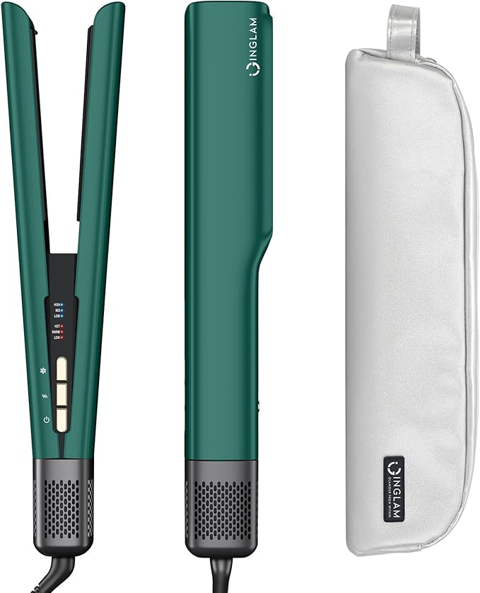 IG INGLAM Air Straightener, Style From Wet Hair, 2.2" Dryer Straightener, 200M Negative Ionic, One-Step Air Straight for Medium and Long Hair (14"-30"), Dark Green