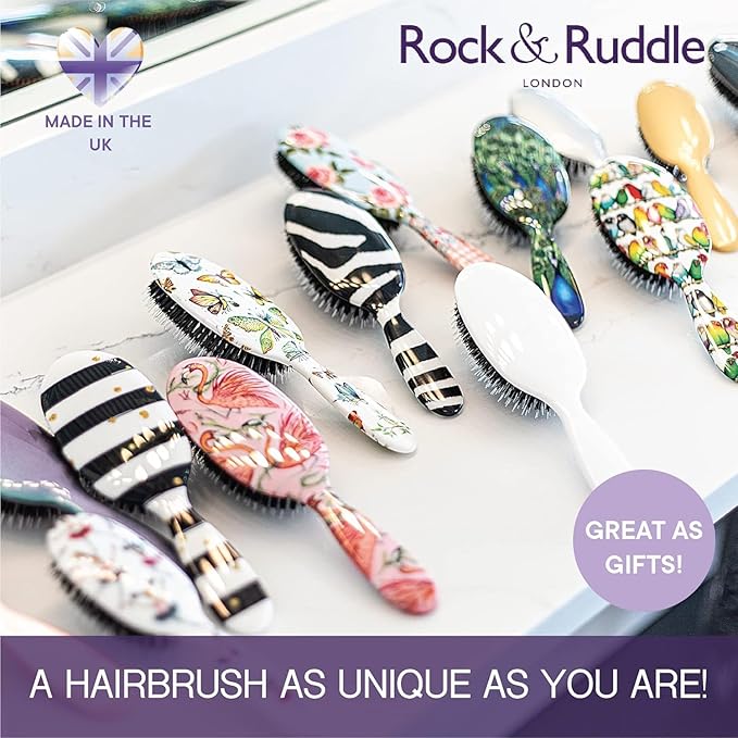 Rock & Ruddle Natural Mixed Boar Bristle Hair Brush for Women and Kids (Small/Travel Size, 17.5cm - Perfect for Wet or Dry Hair, Detangling Smoothing Blowdrying - Made in UK - English Blue