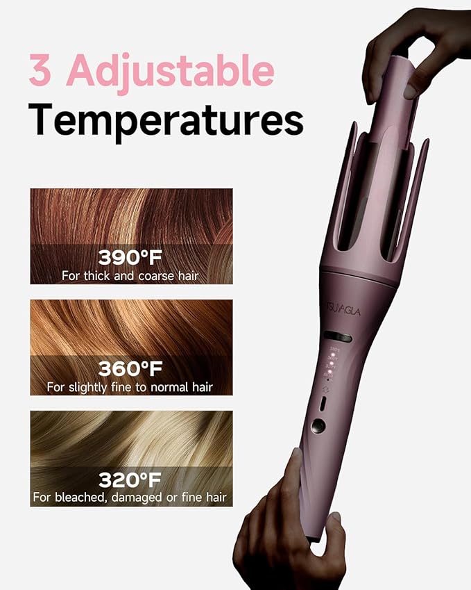 3 in 1 Automatic Curling Iron, Hair Curlers with 3 Curling Barrels (1" - 1.25" - 1.5"), Rotating Curling Iron with 3 Temp, 2-Way Rotation, 10S Fast Heating, Anti-Scald, Dual Voltage, Pink