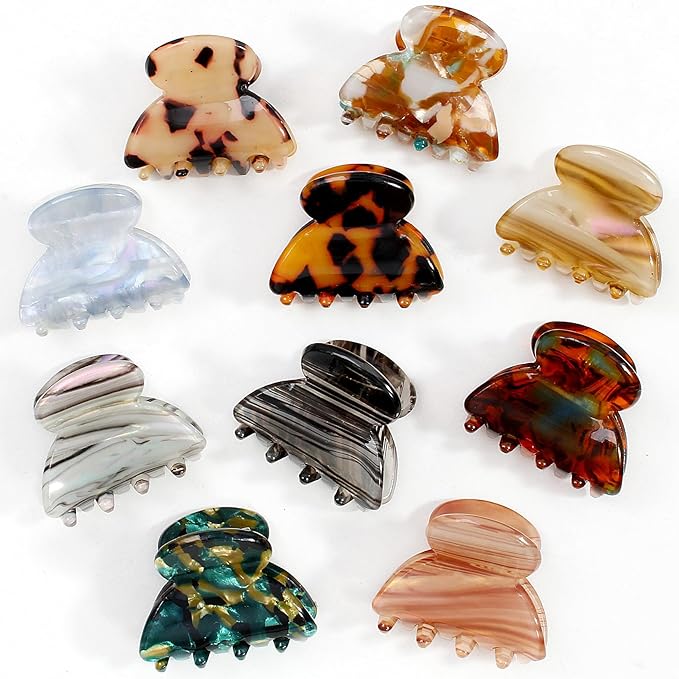 10 Pack 1.18 Inch Small Hair Claw Clips for Women Girls - Tortoise Shell & Leopard Print Acrylic Claw Clips French Barrettes Non-Slip Strong Hold for Thin/Thick Hair - Mini Hair Accessories