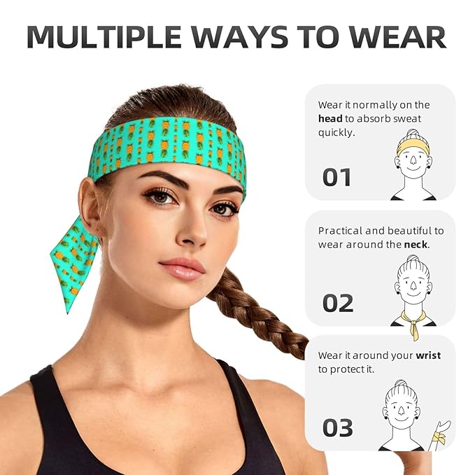 Boys Girls Sports Sweatband, Multifunction Elastic Head Band for Running Fitness Shower, Beauty Skinny Upside Down Pineapples Tropical Headwear Hair Accessories