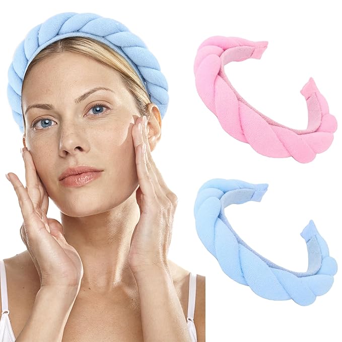 Spa Headbands for Women Skincare Headband for Washing Face Make Up Hair Band Terry Cloth Head Band Pink Blue Puffy Face Wash Headbands for Women Girls