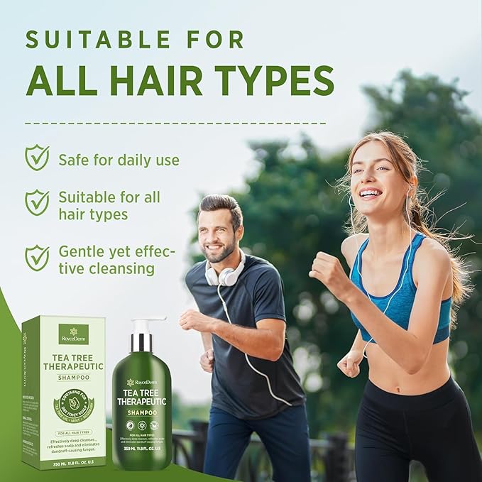 Roycederm Tea Tree Antifungal Shampoo: Folliculitis Shampoo for Dry Scalp, Dandruff, and Itchy Scalp - Medicated Clarifying shampoo with Tea Tree Oil, Paraben & Sulfate Free - 2 Pack