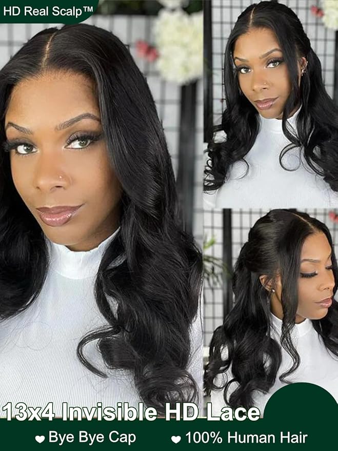 KLAIYI HD Real Scalp Wig 13x4 Lace Frontal Human Hair Wig Loose Body Wave with Face Framing Curtain Bangs Pre Everything Glueless 3S Wear and Go Precut Lace Pre Plucked Pre Bleached 180%Density 20Inch