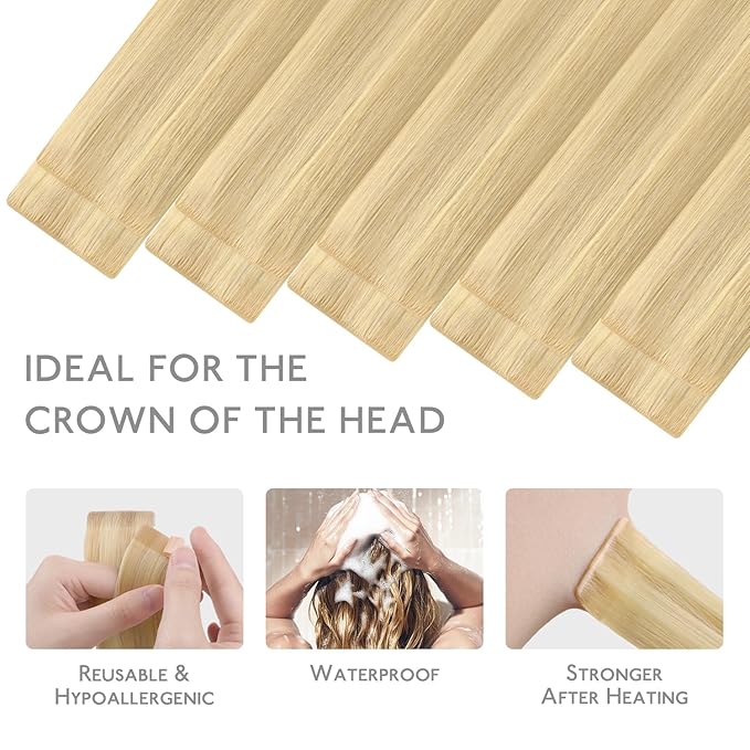 WENNALIFE Invisi Edge Tape in Hair Extensions Human Hair, 24 Inch 30g 10pcs Light Blonde Highlighted Golden Blonde Invisible Luxury Remy Hair Extensions Natural Seamless Injected Straight Extensiones