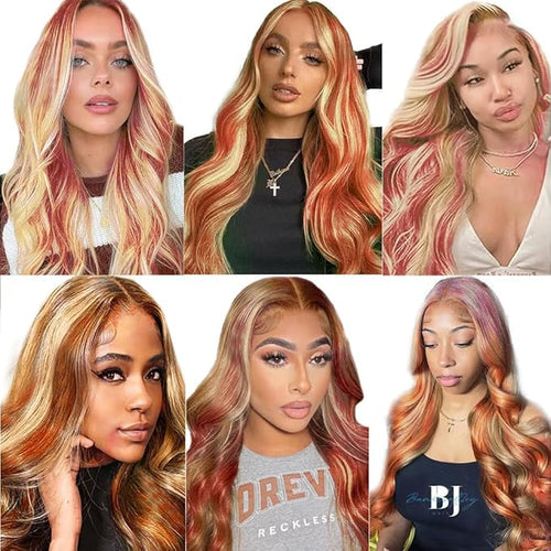 18 20 22 Inch Color 350 Bundles Human Hair Highlight Ginger Orange Bundles Brazilian Virgin Remy Hair Extensions Double Weft 2 Tone Orange and Blonde Bundle Hair Weave