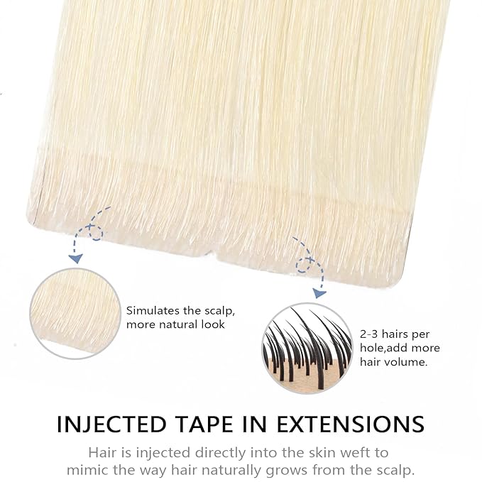 COOKAYU Invisible Tape in Hair Extensions, Platinum Blonde 35g 20pcs 16Inch Seamless Human Hair Extensions Straight Invisi Edge Tape ins