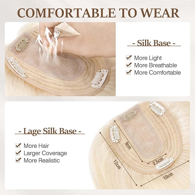 Rich Choices Hair Toppers for Women Real Human Hair 100% Human Remy Toppers NO Bangs for Women with Thinning on Top Clip in Hairpiece 4"x4.7"Lace Base 12 Inch #60 Platinum Blonde