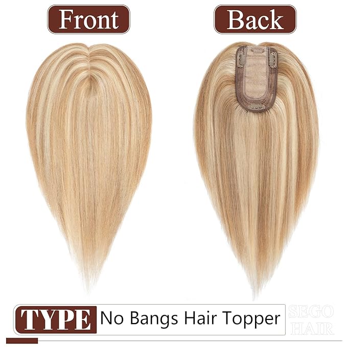 SEGO Real Human Hair Topper for Women without Bangs, Hair Topper with Anti-Slip Clips (6 Inch#12/613 Golden Brown Mix Bleach Blonde)