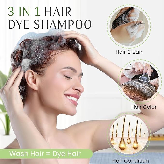 Hair Dye Shampoo 3-in-1, Instant Natural Hair Color Shampoo for Women Men 100% Gray Hair Coverage Champu Para Canas Mujer Dark Wine Red, Lasting 3-4 Weeks & Easy to Use & All Hair Types, 500ml