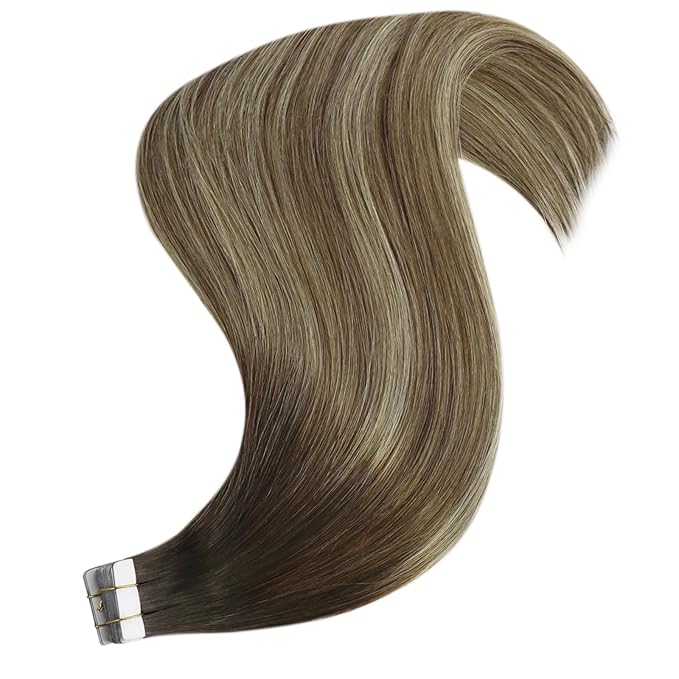 YoungSee Tape in Hair Extensions Real Human Hair Brown Balayage Tape in Hair Extensions Human Hair Dark Brown Ombre Blonde Tape-on Hair Extension Seamless Tapein Hair Extensions 50g 20pcs 18In