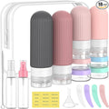 ME.FAN 18 Pack Travel Bottles for Toiletries, TSA Approved Silicone Portable Size Bottle, Refillable Cosmetic Container Kits for Conditioner, Shampoo, Lotion,Face Cream - Pink