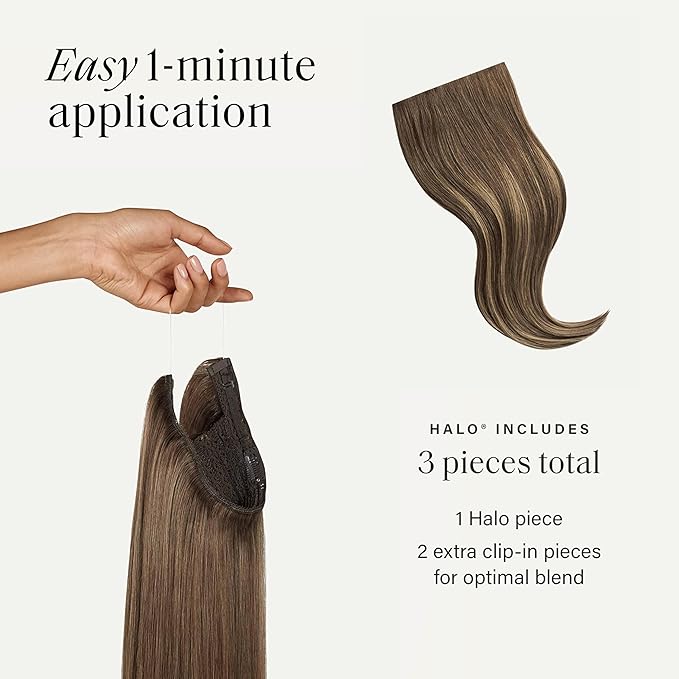 Luxy 100% Remy Human Hair – Halo Clip-In Hair Extensions –Natural Looking Volume & Length - One-Piece - Easy 5-Min Application 150 grams 12" Ash Brown Balayage