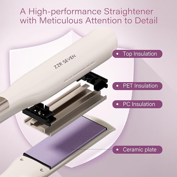 Hair Straightener,1.25” Flat Iron and Curler 2 in 1, Ceramic Coating,Quick Heat Up, 4 Temp. Options, for All Hair Type,Less Frizz, Shinier and Smoother,Dual Voltage for Travel (Cream)