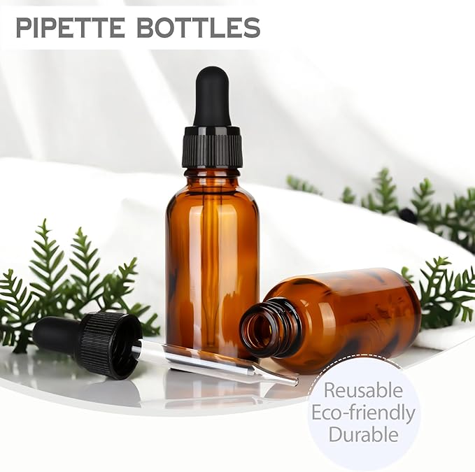 1 oz Amber Glass Dropper Bottles,4 Pack 30ml Empty Reusable Leak Proof Thick Tincture Bottles for Essential Oils,Hair Oil,Liquids,Laboratory,Pharmacist Bottle,Massage,Perfumery Aromatherapy