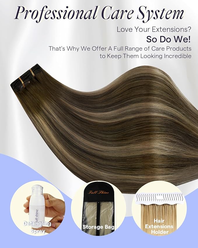 Full Shine Real Hair Clip in Extensions Human Hair 20 Inch Balayage Medium Brown to Honey Blonde Clip Hair Extensions 150 G 7 Pcs