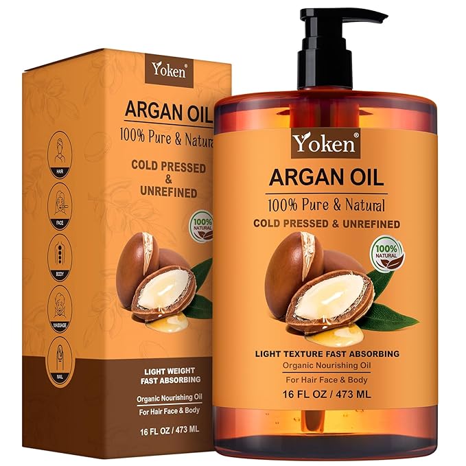 Argan Oil for Hair, Pure and Natural Morocco Argan Oil, Argon Oil For Hair, Scalp, Face & Skin Care, 100% Cold Pressed Hair Conditioner, Unrefined Argon Nails Carrier Oil (16 Fl Oz)