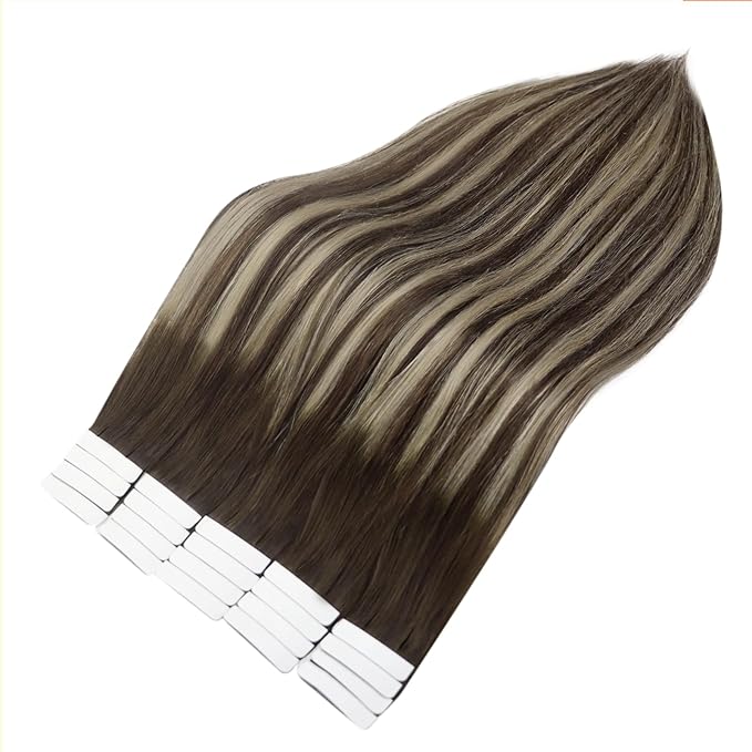 Full Shine Human Hair Extensions Tape in Color 2 Dark Brown Fading to 60 Blonde And Brown Tape in Hair Extensions Real Human Hair 18 Inch Seamless Remy Extensions Double Sided 50Gram 20Pcs