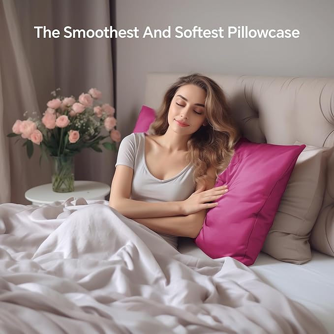 INFIIXSO Mulberry Silk Pillowcase for Hair and Skin, Silk Pillow Cases King Size with Hidden Zipper 20x40 Inches, Extraordinary Smooth and Soft Cooling Pillow Cases for Hot Sleepers(Hot Pink, 1 Pack)
