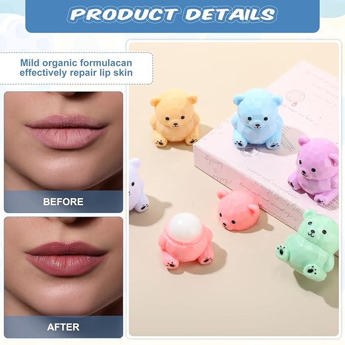 24 Sets Baby Shower Bear Lip Balm Favors Bear Lip Care Transparent Lipstick with Gift Bags and Thank You Cards for Baby Shower Gender Reveal Favors Decorations Gift Supplies