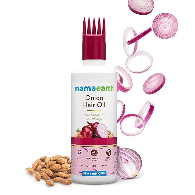 Mamaearth Onion Hair Oil | Natural & Organic Anti Hair Loss & Hair Fall Control Oil with Redensyl | for Color Treated & All Hair Types | 5.07 Fl Oz (150ml)